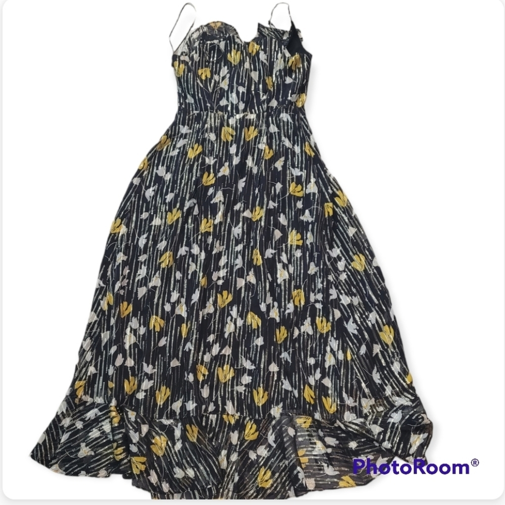 Joie Kenny Silk Blend Floral Metallic Stripe Ruffle Wrap Maxi Dress Sz S - Picture 8 of 14